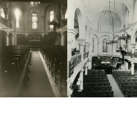 Two photos of the original interior of the church (unfortunately, you cannot see the former Link-organ).